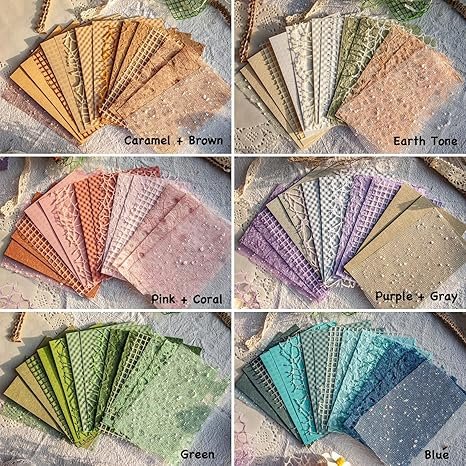 ARTSMONA 96 Sheets Textured Scrapbook Paper and Mesh Fabric 3.9x5.5 Inch
