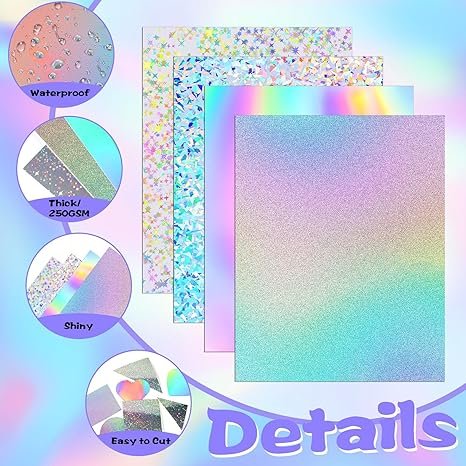 Prudiut 24 Sheets Holographic Cardstock 8.5 x 11, 250gsm/92lb