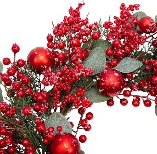 VGIA 20 Inch Christmas Wreath for Front Door Snowy Winter Wreath