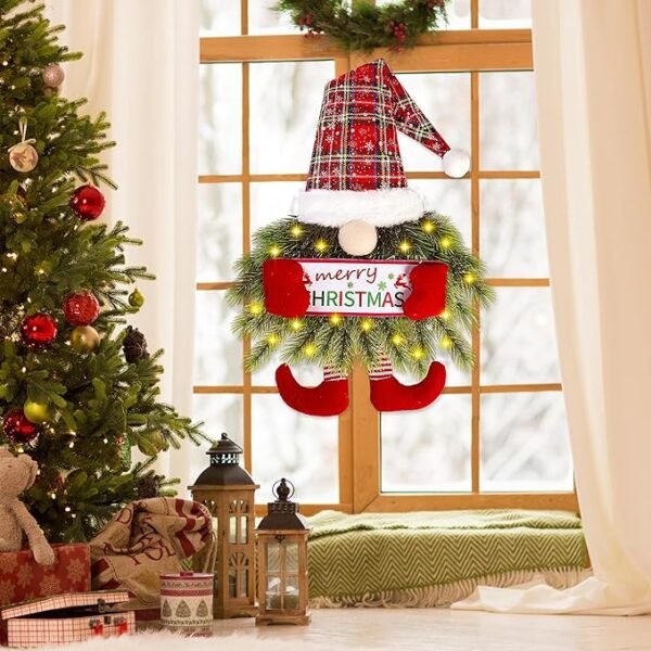 Sggvecsy Lights Santa Gnome Hanging Sign