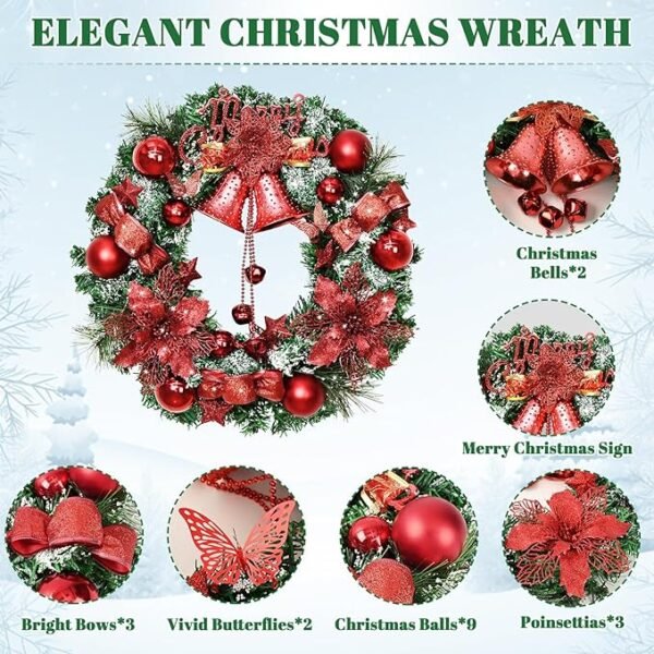 Yastouay 17" Christmas Wreaths for Front Door