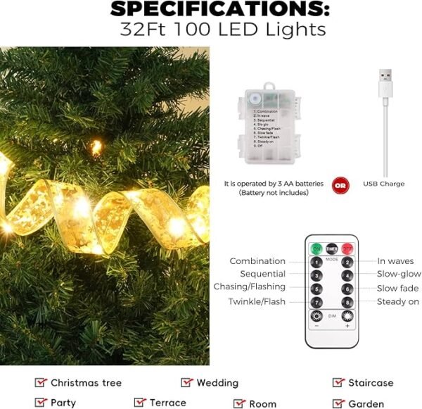 KPROE 32Ft 100 LED Christmas Tree Copper 8 Lighting Modes