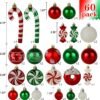 ROSELEAFGreen Red White Christmas Ball Ornaments Set of 60 Pack