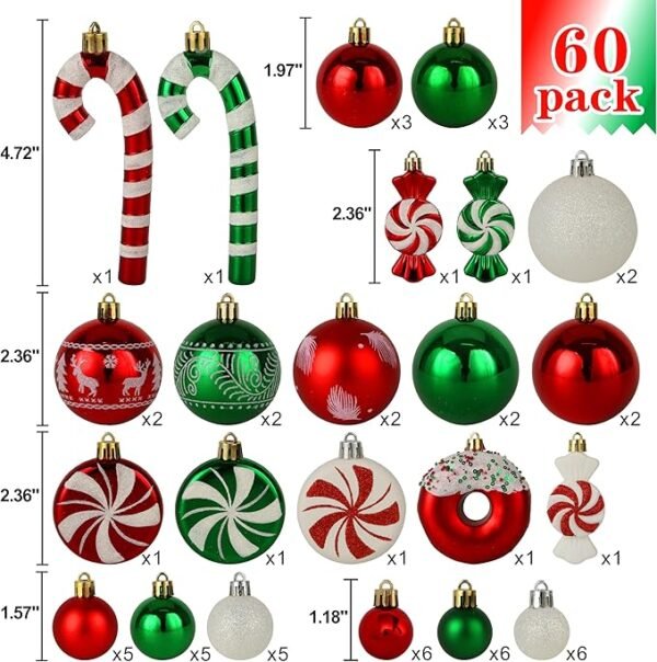 ROSELEAFGreen Red White Christmas Ball Ornaments Set of 60 Pack