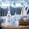 Soaoo 3 Pcs French Country Style Delft Blue Christmas Tree Blue and White Porcelain
