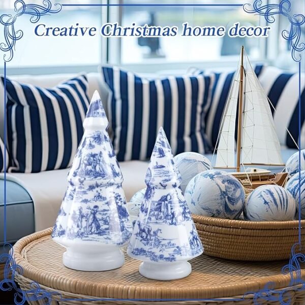 Soaoo 3 Pcs French Country Style Delft Blue Christmas Tree Blue and White Porcelain