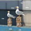 OECECR 2Pcs Wooden Seagull Figurine Vintage Nautical Sea Bird