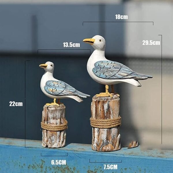 OECECR 2Pcs Wooden Seagull Figurine Vintage Nautical Sea Bird
