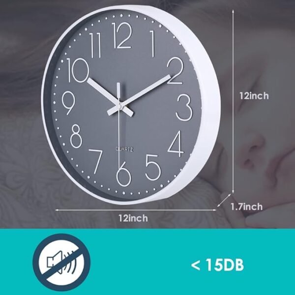 jomparis Wall Clock 12 Inch Non-Ticking Silent Battery Operated