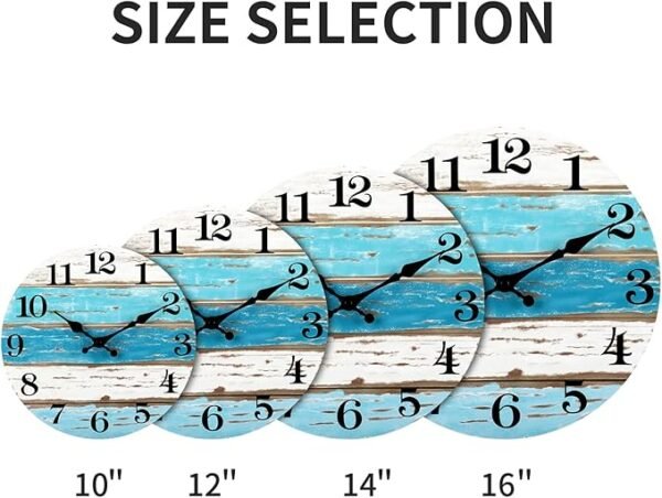 CHYLIN Beach Themed Blue Wall Clocks Battery Operated Silent Non-Ticking