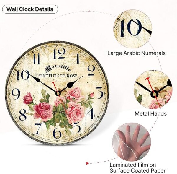 Toudorp Home Wall Clock 14 Inch Wooden Battery Operated Wall Clocks