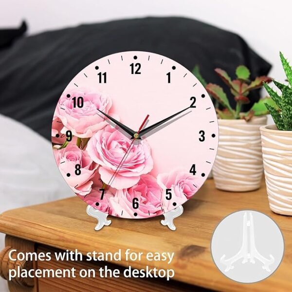 SPUNKER Wall Clock,Pink Roses Flowers Wall Clocks
