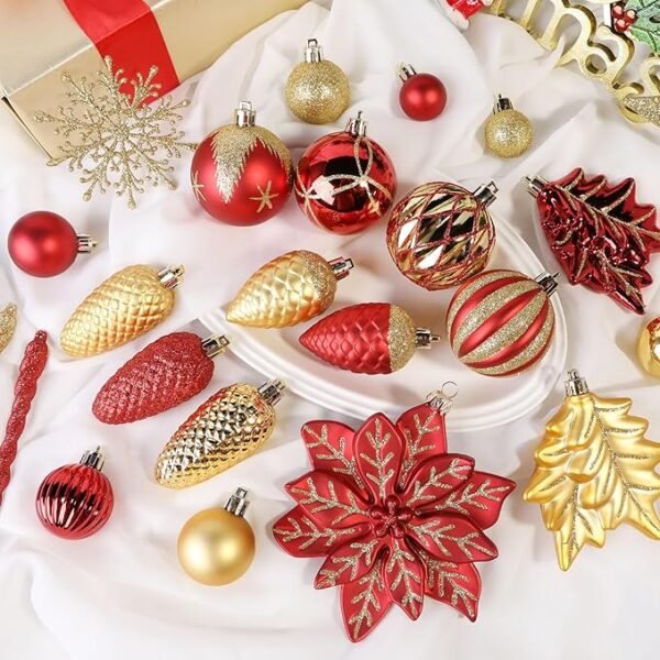 SHareconn 106PCS Christmas Balls Ornaments, Red & Gold