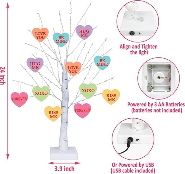 3 Mosoan, 24 Inch Tree Light with 12 Heart Ornaments