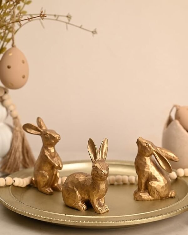 WONDROUS' DECO Set of 3 Small Resin Dark Gold Easter Bunny Figurines