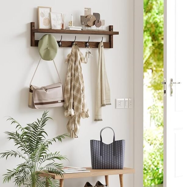 Wall Hooks with Shelf 28.9 Inch Length Entryway Wall Hanging Shelf Wood