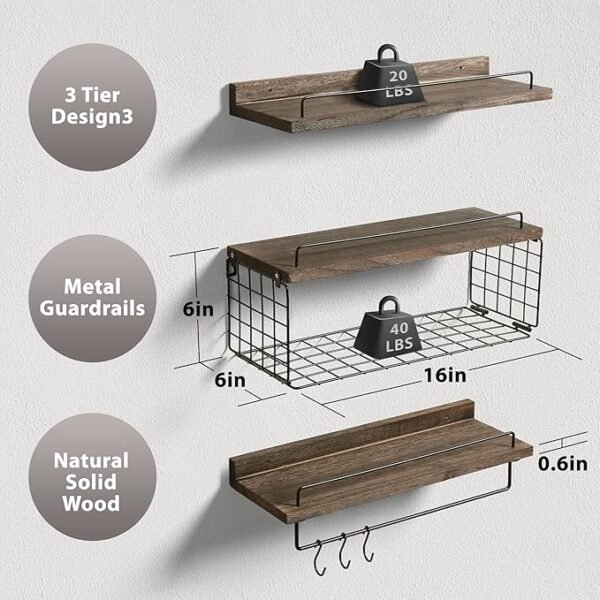 the ZhiYo-Life Bathroom Floating Shelves with Wire Basket