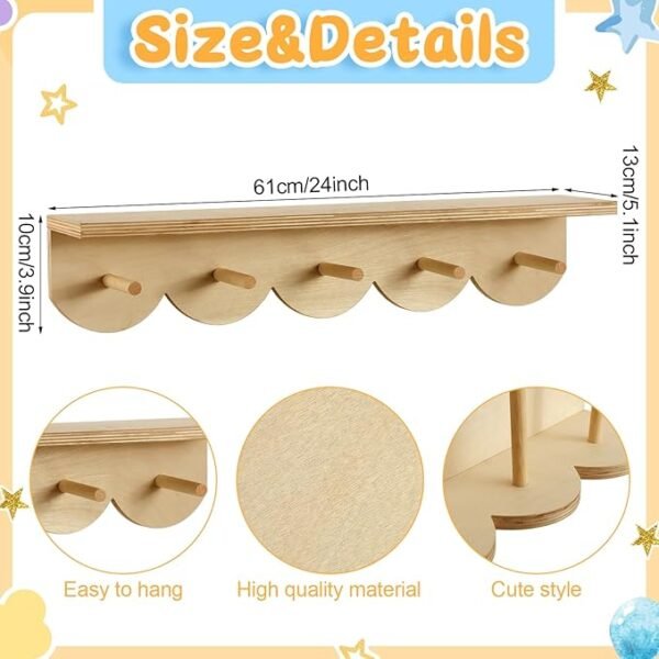 Pinkunn Nursery Floating Shelves with Hooks for Wall Book Shelves Wood