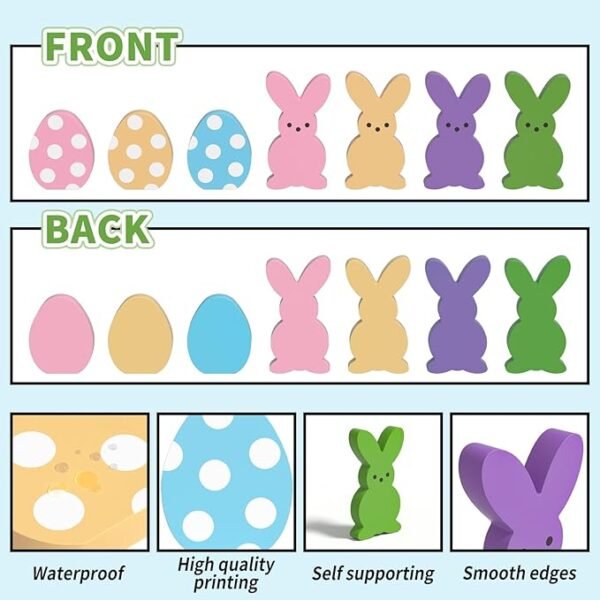 CRCZK 7PCS Wood Bunny Peeps Easter Eggs Tiered Tray Decor