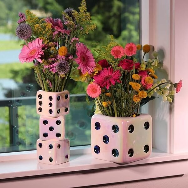 Iridescent Triple Dice Vase, Maximalist Home Decor Ceramic