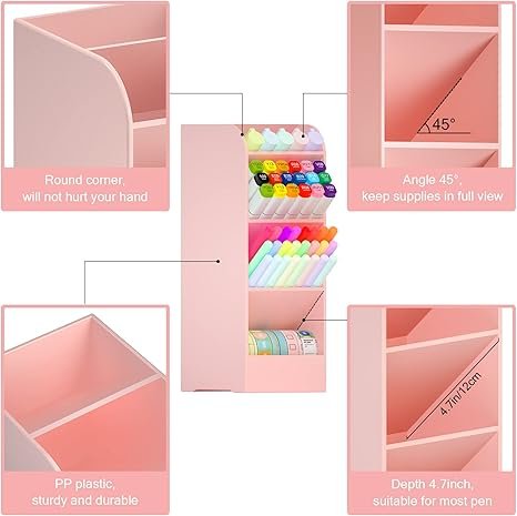 Asten Large Capacity Pen Storage Organizer with 5 Compartment (Pink, 1 Pack)