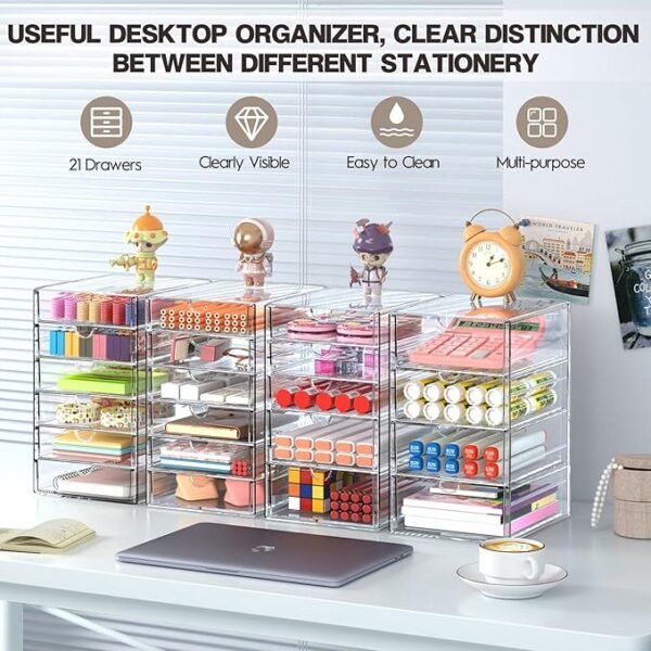AMALEKO Acrylic Drawer Organizers 21 Drawers 4 Set