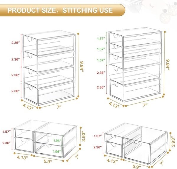 Caktraie Makeup Organizer With 16 Drawers, 4 Pcs