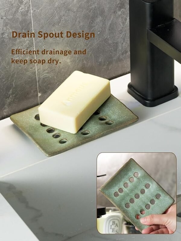 Cormomu Soap Dish for Shower, Ceramic Soap Holder with Self Drain
