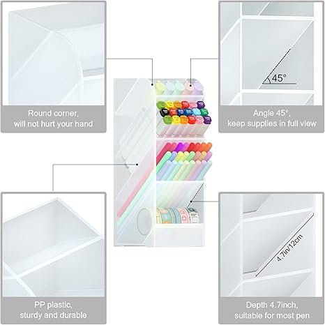 Asten Large Capacity Pen Storage Organizer with 5 Compartment (Clear, 3 Pack)