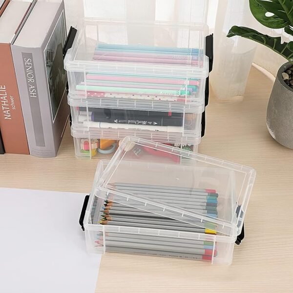 BTSKY 4 Pack Large Capacity Plastic Pencil Box (Black)