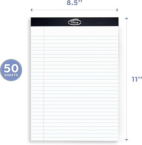Alitte Legal Notepads 8.5 x 11, Pack of 12 ,50 Sheets Per Notebook