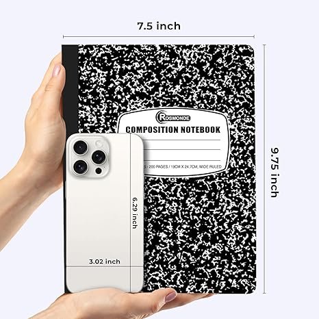 Rosmonde 12 Pack Composition Notebook  200 Pages (100 Sheets), 9-3/4 x 7-1/2"