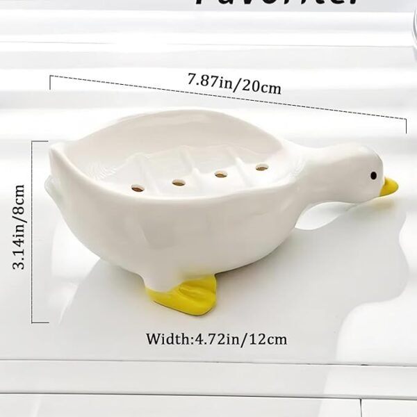 Fewile 1 Pack Duck Ceramic Soap Dishes,Soap Holder with Drain