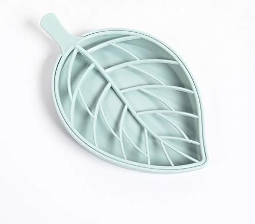Aeggplant Blue Soap Dish,Leaf-Shaped Shower Soap Holder with Draining Tray