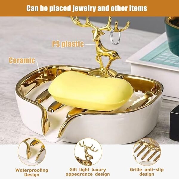 Virvia Soap Dish, Virvia Luxurious Ceramic Soap Dish Self Draining Soap Holder Tray