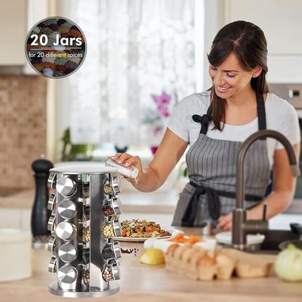 EBIZ&TECH 20-Jar Stainless Steel Rotating Spice Rack with Non-Slip Base