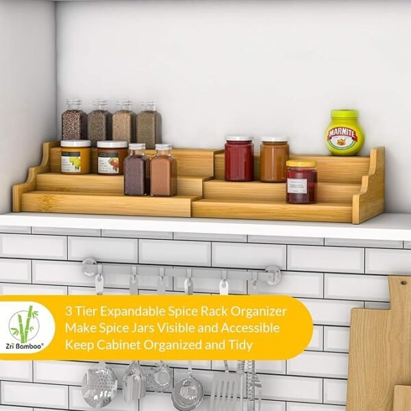 Zri Bamboo Spice Rack Kitchen Cabinet Organizer- 3 Tier