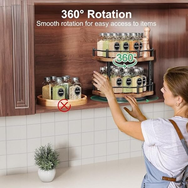 HKWOTINHA Lazy Susan Spice Rack Organizer - 2 Tier Wood Turntable for Countertop Cabinet Pantry Kitchen Storage 10 Inch