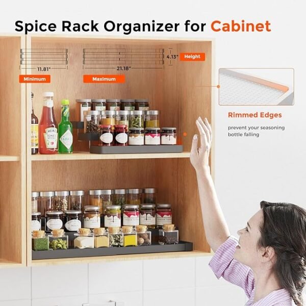 INVOCOO Expandable Spice Rack Organizer for Cabinet - 3 Tier Adjustable