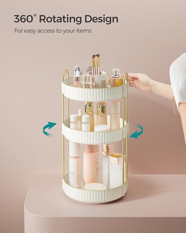 SONGMICS Makeup Organizer, 3-Tier Round Rotating Skincare Organizer Countertop