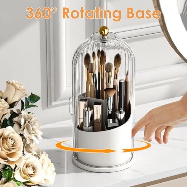 YOOLENS Makeup Brush Holder Organizer with Lid,360 Rotating Clear Dustproof Makeup Brushes