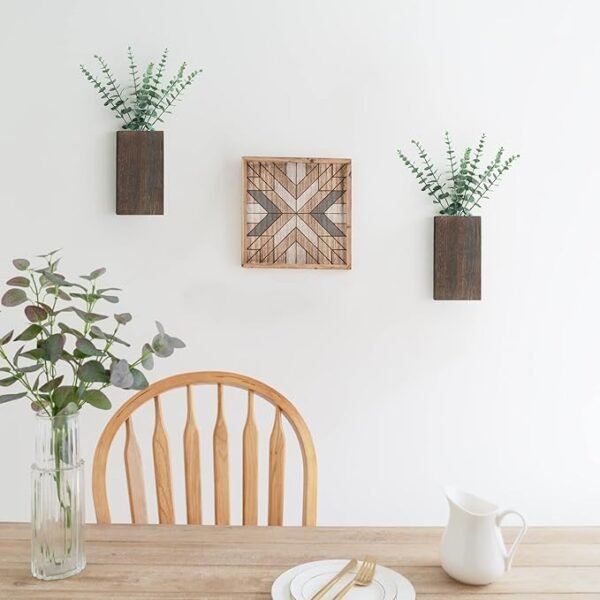 3 2 Pack Wood Wall Planter Vase with Artificial Eucalyptus Farmhouse Wall Hanging Decor