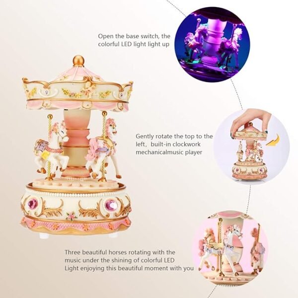 LOVE FOR YOU Gift Wrapped Music Box Carousel Horse Color Lights Unicorn Musical