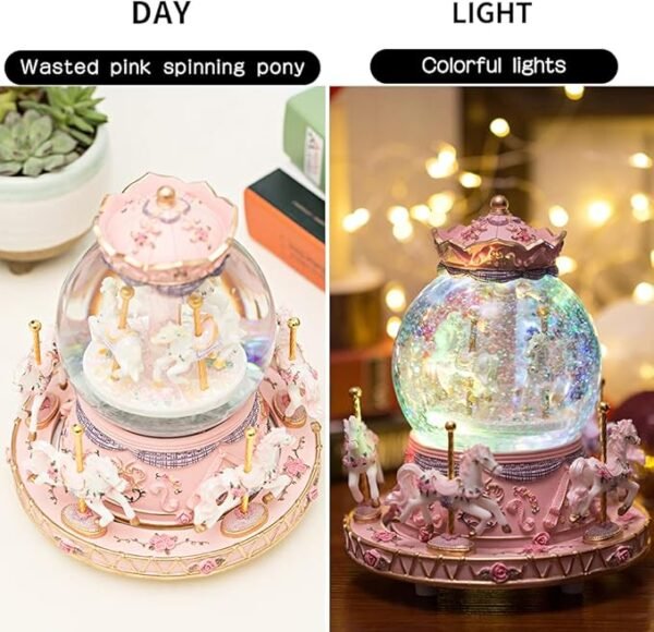 LOVE FOR YOU Gift Wrapped Music Box Carousel Horses Color Lights Unicorn Musical