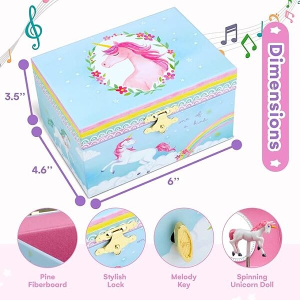 Jewelkeeper Girls Musical Jewelry Storage Box with Spinning Unicorn