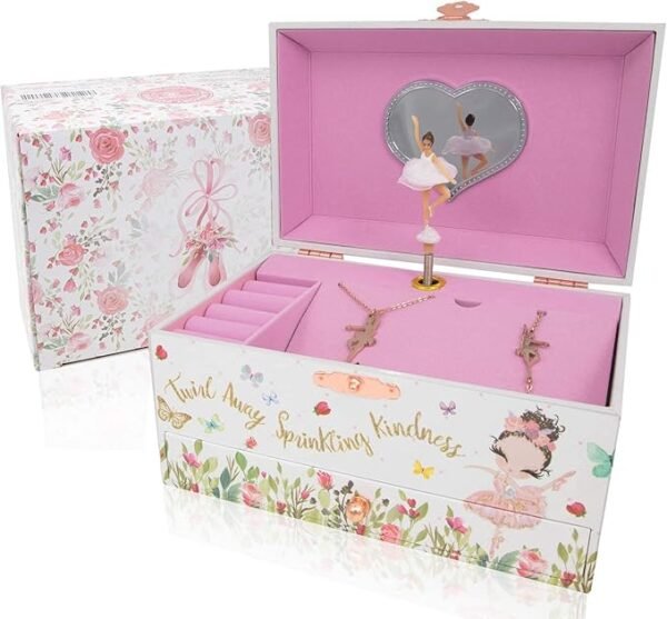 The Memory Building Company Music Box - Ballerina Jewelry Box for Girls and Boys w/Matching Necklace and Bracelet