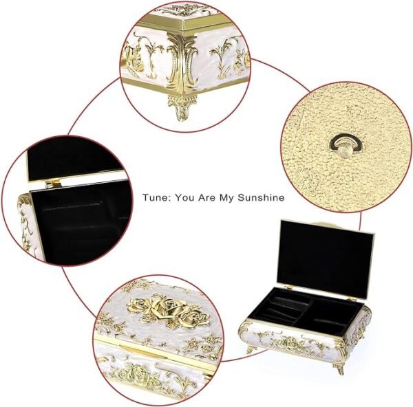 ELLDOO Vintage Music Box, Beige Metal Musical Jewelry Box Keepsake Box