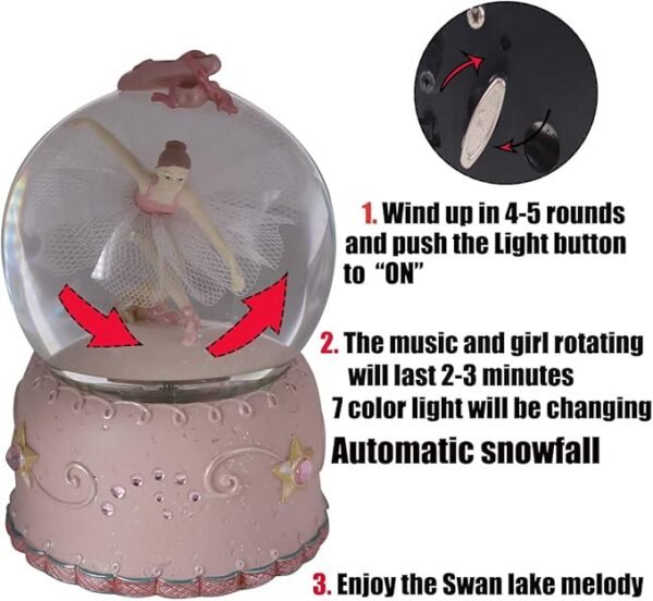 Swan Lake Music Box Ballerina Color Changing Lights Handpainted Dancing Ballerina