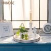 Decorative Serving Tray Wood: White Washed Bead Round Tray