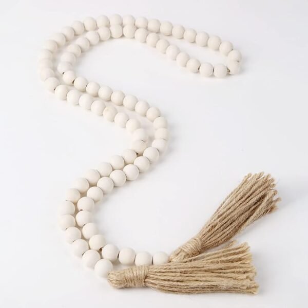 Farmhouse Beads 58in Wood Bead Garland with Tassels Rustic Country
